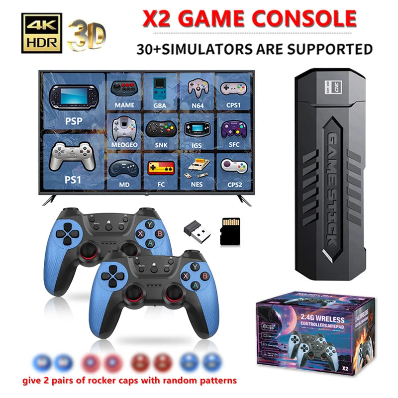 X2 Retro Game Console – 256GB, 60,000 Games, 4K HD Output, Wireless Controllers – 30 Classic Emulators (PS1/GBA/PSP) – Perfect Gift for Kids & Retro Gamers